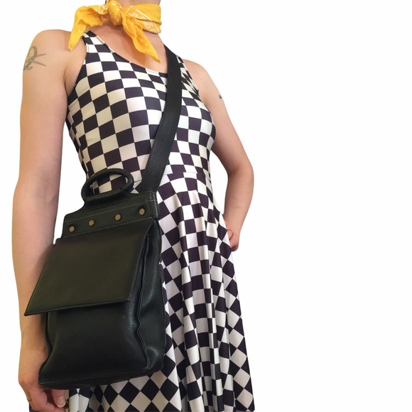 Vtg Pattie Jarrell Black Leather Crossbody Handbag - Picture 2 of 10